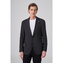 Morven Erkek Siyah Yünlü Trend Desenli Slim Fit Mono Yaka Ceket 26ks002007001 Siyah