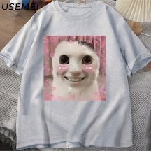 Flood Of Style Goofy Cat Kedi T Shirt Meme Dank Cursed Weirdcore Cringey T-shirt Erkekler Kadınlar Ben Çok A Gri