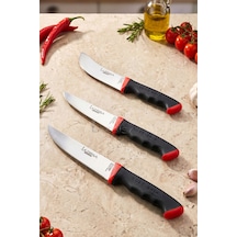 Lazbisa Mtf-051 Soft Grip Mutfak Bıçak Seti Et Ekmek Sebze Bıçağı 3 Lü Set Günlük Kullanım Kırmızı - Siyah