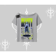 Tarzsokak Kayık Yaka Tshirt Anime Unity Neon Detaylı Grafik Baskılı Gri
