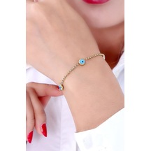 Bhs Life Kadın Nazar Boncuklu Çelik Zincir Altın Kaplama Bileklik Altın