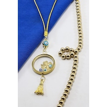 Püsküllü Gold Renkli Nazarlı Çelik Çerçeveli Yoncalı Açılabilir F