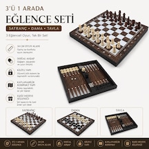 Lüks Ahşap Ceviz Görünümlü Katlanabilir 3 Ü 1 Arada Satranç Dama Tavla Seti 34 X 34 Cm Oyun Takımı