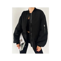 La Querta Unisex Siyah Oversize Bomber Ceket Siyah Siyah
