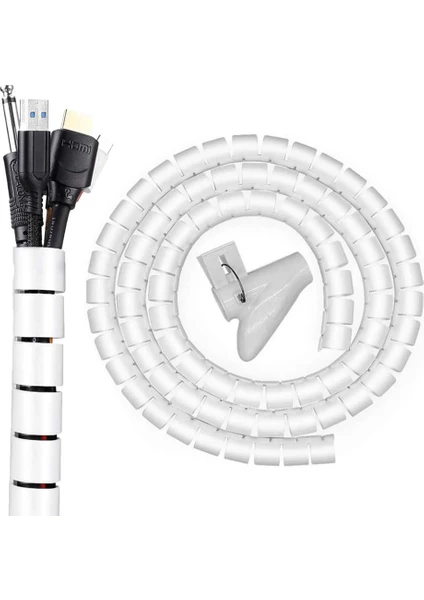 Güncelçarşı 1 Mt X 22 Mm Spiral Boru Kablo Kanalı Kablo Fiş Düzenleyici Toplayıcı Kordon Kablo Tutucu Beyaz