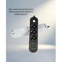 Anahtarlı Usb Girişli Üçlü Priz 2 Metre Akım Koruma