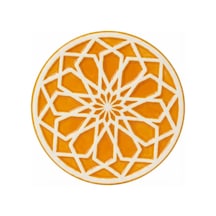 Saul El Yapımı Premium Seramik Bardak Altlığı Özel Kabartmalı Selçuklu Motifi Otantik Bal Köpüğü Hardal Rengi Dekoratif & Isıya Dayanıklı Sunum Altlığı 1
