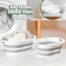 Porsima La-550 2 Li Katlanabilir Silikon Çamaşır Sepeti 40-26 Lt Beyaz - Gri