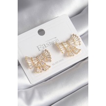 Pirinç Gold Renk Zirkon Taşlı Kurdele Model Kadın Küpe altın 52327038