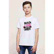 Black Pink In Your Area Baskılı Unisex Çocuk Beyaz T-Shirt (534788020)