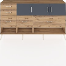 Arges Konsol 3 Raflı 5 Çekmeceli 3 Kapaklı 176x30x99 Çam-antrasit/çam Antrasıt/atlas Çam - Atlas Çam