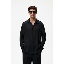 Zara Geometrik Jakarlı Gömlek 4127-299 Siyah