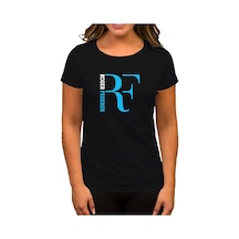 Roger Federer Blue Logo Siyah Kadın Tişört Siyah