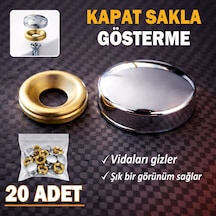 20 Adet Vida Kapatıcı Kapağı 15 Mm Metal Vida Tapası Tıpası Dekoratif Vida Gizleyici Krom Krom