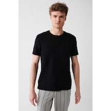 Avva Erkek Siyah Ütü Gerektirmeyen Arkası Baskılı Yumuşak Tuşeli Standart Fit Normal Kesim T-Shirt A31Y1000