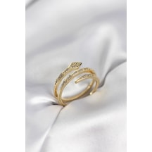 Yılan Model Gold Renk Zirkon Taşlı Kadın Yüzük Çok Renkli