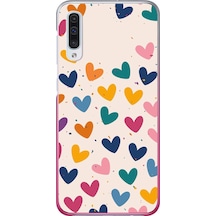 Samsung Galaxy A50 Uyumlu Mavi Sarı Kalpler Baskılı Silikon Kılıf Renkli
