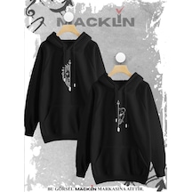 Macklin Sevgili Çift Kombini Aslan Ok Baskılı Özel Tasarım Kapüşonlu Sweatshirt 2li Set Takım Siyah Mck0951 Siyah