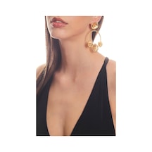 Kadın Mat Altın Kaplama Büyük Halkalı Çivili Model Antoryum Çiçeği Küpe Altın