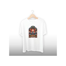 Pop Art Detaylı Unisex Tişört Beyaz