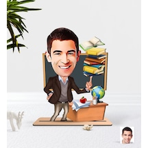 Kişiye Özel Erkek Öğretmen Karikatürlü Ahşap 3D Biblo-2