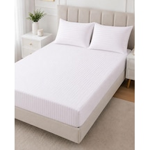 Wova Home Pearl Stripe Çift Kişilik Çarşaf Takımı%90 Pamuk 83 Tel Saten Çizgili Beyaz Lastikli Çarşaf Takımı Diğer