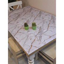 Kalın Pvc Masa Koruyucu 1.2 Mm Mika Örtü, 80 Cm En, Mermer Desen Altın
