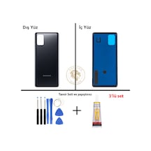 Samsung Galaxy M51 Siyah Renk Arka Kapak + Tamir Seti + B7000 Yapıştırıcı Arka Cam Batarya Kapağı Pil Kapağı Lazer Kesim Back Cover Galaxy M51 Uyumlu