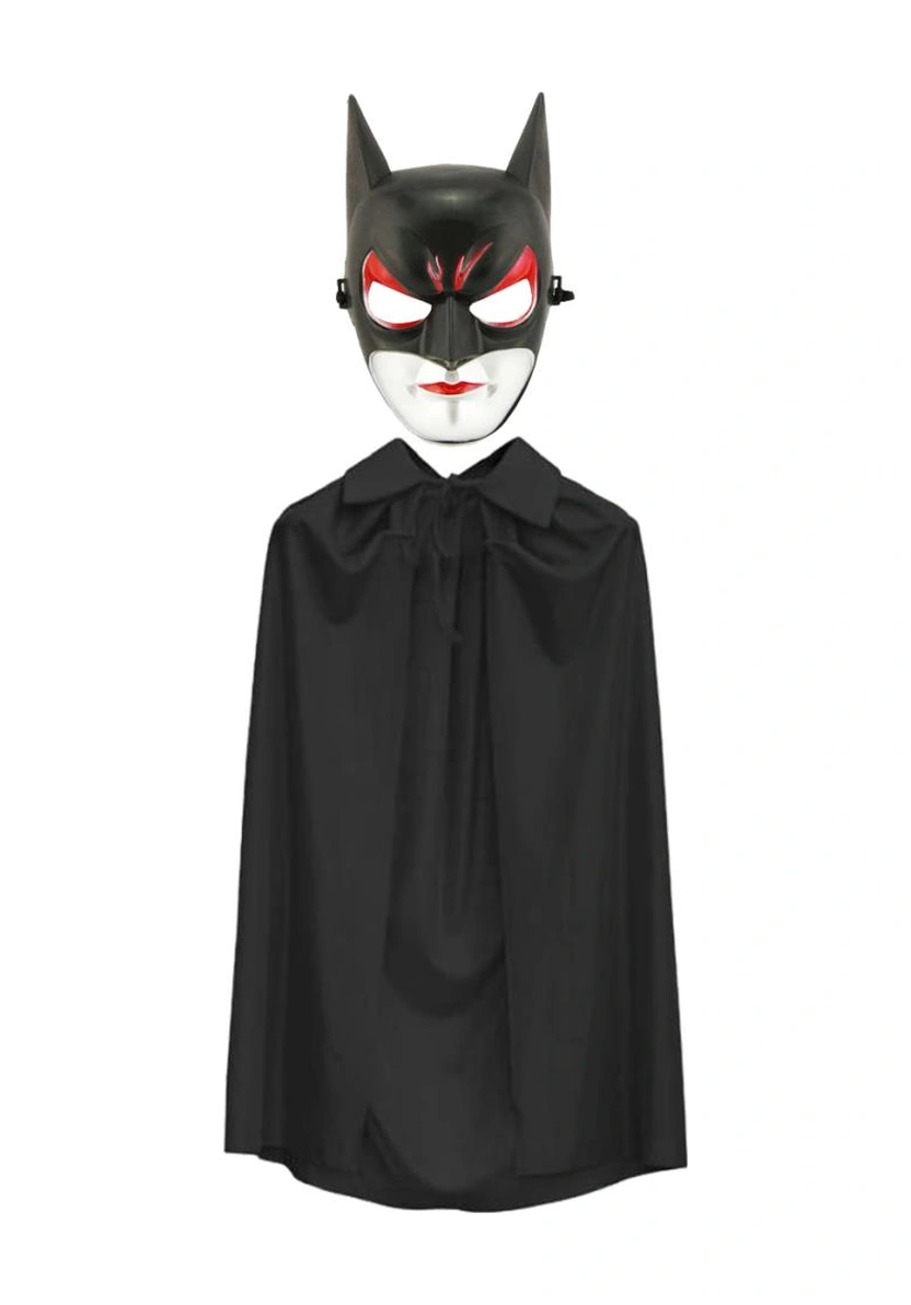 Batman Maskesi Cat Woman Ve Batman Pelerini 90 Cm Siyah Renk Set 3+