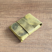 Sumerian Leather Craft Minimalist Deri Kartlık Limon Yeşili Anahtarlık Hediye Yeşil