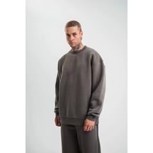 Uzun Kol Bisiklet Yaka Basic Sweatshirt - Füme Füme