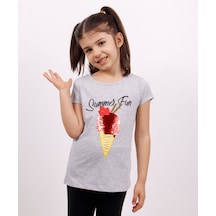 Toontoy Kids Toontoy Kız Çocuk Dondurma Baskılı Tişört Gri Melanj