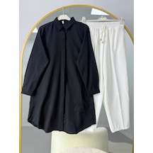 Lovie Moda Basic Oversize Tunik Gömlekli Takım Siyah