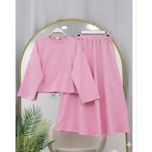Lovie Moda Kadın Taş Baskılı İki İplik Penye Takım Pembe
