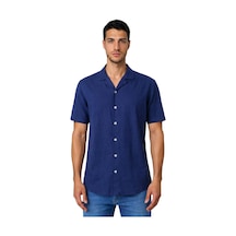 Arma Ar-ma Erkek Keten Gömlek Basic Baskisiz Düğme Kapamali Cepsiz Kisa Kollu Gömlek Dokuma Kumaş Regular Fit %60 Pamuk %40 Keten Y31485118202 Lacivert-l1