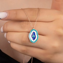 925 Ayar Gümüş Mineli Damla Göz Nazar Kolye