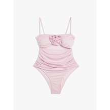 Koton Straplez Mayo Çiçek Aplike Detaylı Çıkarılabilir Askılı Drapeli Pembe 4sak20190mm Pembe