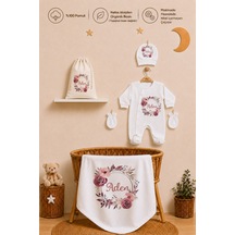 Pia Baby İsme Özel Kız Bebek Hastane Çıkışı Battaniyeli Tulum Seti %100 Pamuk Ham Bez Kıyafet Kesesi Yenidoğan Bebek Hediyesi 1006btk0x Ekru
