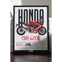 Honda Cbr 650r Siyah Ahşap Çerçeveli Poster, Dekoratif Motosiklet Duvar Tablosu
