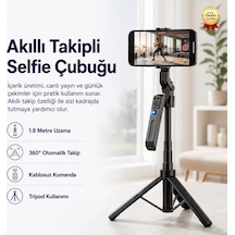 Akıllı Takipli Selfie Çubuğu 1.8 Metre 360 Döner Kumandalı Telefon Tripodu-1728