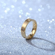 Altın Titanyum Çelik Çift Yüzük Moda Gül Altın Paslanmaz Çelik Erkekler Ve Kadınlar İçin Altı Yapay Elmas Yüzük Hediye Erkek-10