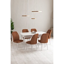 Vien Beyaz 80 x 132 Açılabilir  Mutfak Masası 6 Sandalye Kiremit