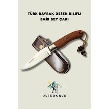 Türk Bayrak Desen Kılıflı Emir Bey Kamp Çakı - 20,5 Cm Kahverengi