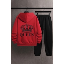Uyguntarz Unisex Quenn Baskılı Eşofman Takımı Kırmızı
