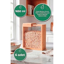 1650 Ml Bambu Kapaklı Erzak Kabı Bakliyat Saklama Kabı Mutfak Organizer Tekli Saklama Kutusu 6 Adet Kahverengi