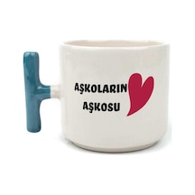 Mor Mürekkep Aşkoların Aşkosu Baskılı Mavi Kulplu T Sevgililer Günü Kupası