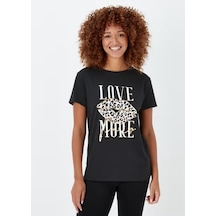 2469 Siyah Baskılı Kadın T-shirt -90 Siyah