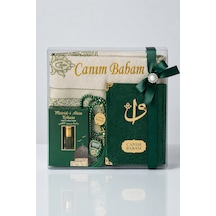 Canım Babam - Babalar Günü Hediyesi - Hediyelik Kişiye Özel İsimli Seccade Seti - Yasin Kitabı, Tesbih, Zikirmatik, Esans - Yeşil