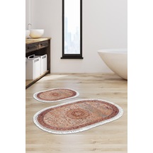 Eko Trend Djt 2 Li Yıkanabilir Kaymaz Taban Oval Banyo Paspas Klozet Takımı P1356 Vintage Kırmızı