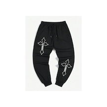 Guys Cross Letter Graphic Drawstring Waist Eşofman Altı Siyah
